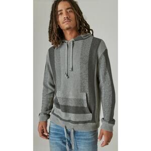 Lucky brand Mens Everett Baja gray striped hooded sweater size large